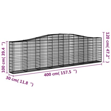 vidaXL Συρματοκιβώτια Τοξωτά 25 τεμ. 400x30x100/120 εκ. Γαλβαν. Ατσάλι