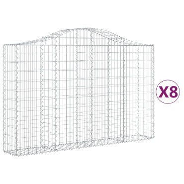 vidaXL Συρματοκιβώτια Τοξωτά 8 τεμ. 200x30x120/140 εκ. Γαλβαν. Ατσάλι