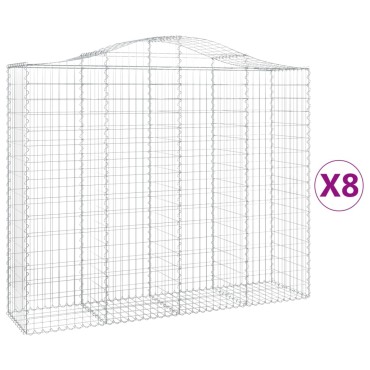 vidaXL Συρματοκιβώτια Τοξωτά 8 τεμ. 200x50x160/180 εκ. Γαλβαν. Ατσάλι