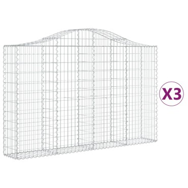 vidaXL Συρματοκιβώτια Τοξωτά 3 τεμ. 200x30x120/140 εκ. Γαλβαν. Ατσάλι