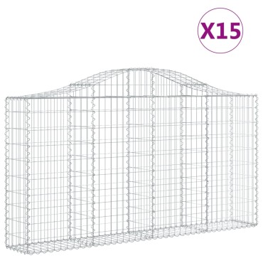 vidaXL Συρματοκιβώτια Τοξωτά 15 τεμ. 200x30x100/120 εκ. Γαλβαν. Ατσάλι