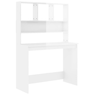 vidaXL Γραφείο με Ράφια Γυαλ. Λευκό 102x45x148cm Επεξεργασμένο Ξύλο 1 τεμ.