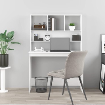 vidaXL Γραφείο με Ράφια Γυαλ. Λευκό 102x45x148cm Επεξεργασμένο Ξύλο 1 τεμ.