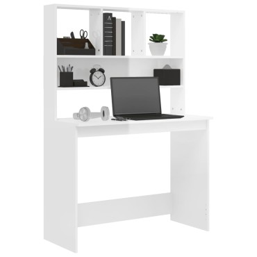 vidaXL Γραφείο με Ράφια Γυαλ. Λευκό 102x45x148cm Επεξεργασμένο Ξύλο 1 τεμ.