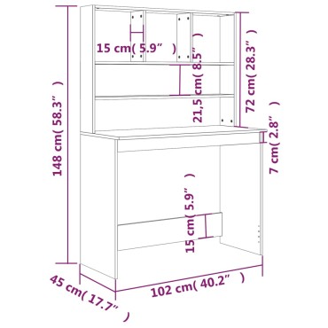 vidaXL Γραφείο με Ράφια Γυαλ. Λευκό 102x45x148cm Επεξεργασμένο Ξύλο 1 τεμ.