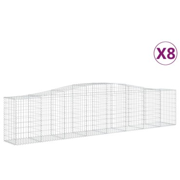 vidaXL Συρματοκιβώτια Τοξωτά 8 τεμ. 400x50x80/100 εκ. Γαλβαν. Ατσάλι