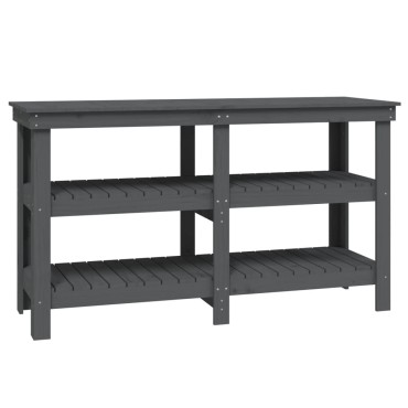 vidaXL Πάγκος Εργασίας Γκρι 142,5 x 50 x 80 εκ. από Μασίφ Ξύλο Πεύκου