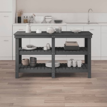 vidaXL Πάγκος Εργασίας Γκρι 142,5 x 50 x 80 εκ. από Μασίφ Ξύλο Πεύκου