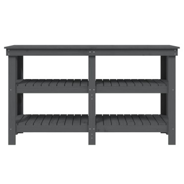 vidaXL Πάγκος Εργασίας Γκρι 142,5 x 50 x 80 εκ. από Μασίφ Ξύλο Πεύκου
