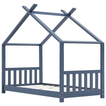 vidaXL Πλαίσιο Κρεβατιού Παιδικό Γκρι 70x140cm Μασίφ Ξύλο Πεύκου 1 τεμ. - Μονό