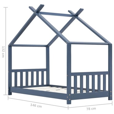 vidaXL Πλαίσιο Κρεβατιού Παιδικό Γκρι 70x140cm Μασίφ Ξύλο Πεύκου 1 τεμ. - Μονό