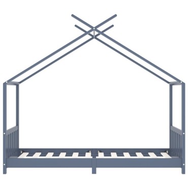 vidaXL Πλαίσιο Κρεβατιού Παιδικό Γκρι 90x200cm από Μασίφ Ξύλο Πεύκου 1 τεμ. - Μονό