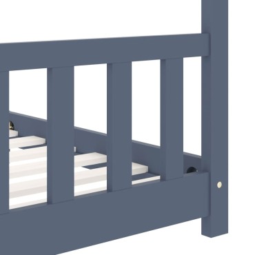 vidaXL Πλαίσιο Κρεβατιού Παιδικό Γκρι 90x200cm από Μασίφ Ξύλο Πεύκου 1 τεμ. - Μονό