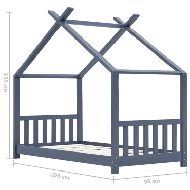 vidaXL Πλαίσιο Κρεβατιού Παιδικό Γκρι 90x200cm από Μασίφ Ξύλο Πεύκου 1 τεμ. - Μονό