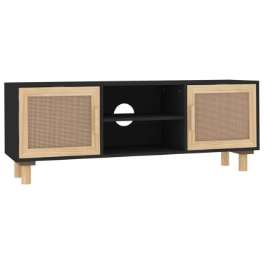 vidaXL Έπιπλο Τηλεόρασης Μαύρο 105x30x40cm Μασίφ Πεύκο & Φυσικό Ρατάν