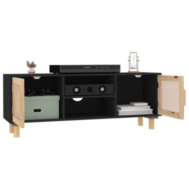 vidaXL Έπιπλο Τηλεόρασης Μαύρο 105x30x40cm Μασίφ Πεύκο & Φυσικό Ρατάν