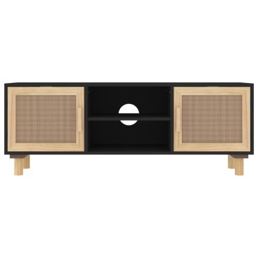 vidaXL Έπιπλο Τηλεόρασης Μαύρο 105x30x40cm Μασίφ Πεύκο & Φυσικό Ρατάν