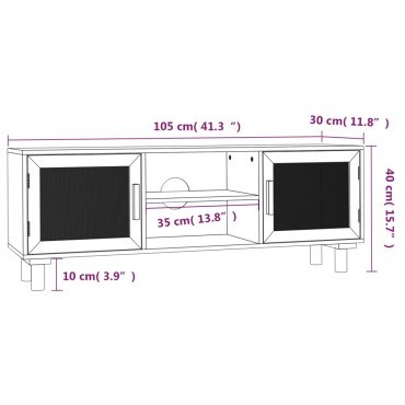vidaXL Έπιπλο Τηλεόρασης Μαύρο 105x30x40cm Μασίφ Πεύκο & Φυσικό Ρατάν