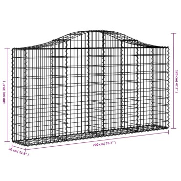 vidaXL Συρματοκιβώτια Τοξωτά 4 τεμ. 200x30x100/120 εκ. Γαλβαν. Ατσάλι