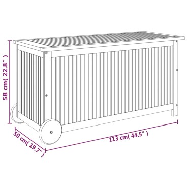 vidaXL Μπαούλο Αποθήκευσης Κήπου με Ρόδες 113x50x58cm Μασίφ Ακακία 1 τεμ.