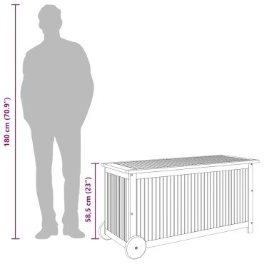 vidaXL Μπαούλο Αποθήκευσης Κήπου με Ρόδες 113x50x58cm Μασίφ Ακακία 1 τεμ.