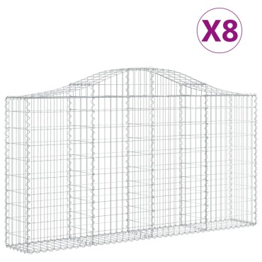 vidaXL Συρματοκιβώτια Τοξωτά 8 τεμ. 200x30x100/120 εκ. Γαλβαν. Ατσάλι