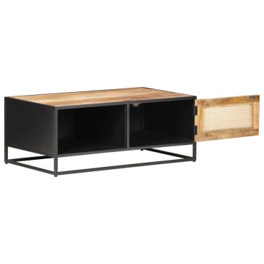 vidaXL Τραπεζάκι Σαλονιού 90x50x35cm Ακατ. Ξύλο Μάνγκο/Φυσικό Καλάμι 1 τεμ.