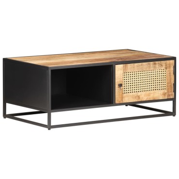 vidaXL Τραπεζάκι Σαλονιού 90x50x35cm Ακατ. Ξύλο Μάνγκο/Φυσικό Καλάμι 1 τεμ.