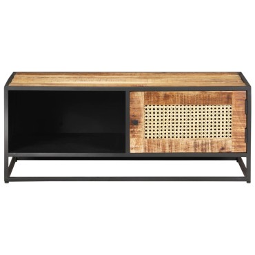 vidaXL Τραπεζάκι Σαλονιού 90x50x35cm Ακατ. Ξύλο Μάνγκο/Φυσικό Καλάμι 1 τεμ.