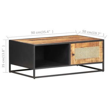 vidaXL Τραπεζάκι Σαλονιού 90x50x35cm Ακατ. Ξύλο Μάνγκο/Φυσικό Καλάμι 1 τεμ.