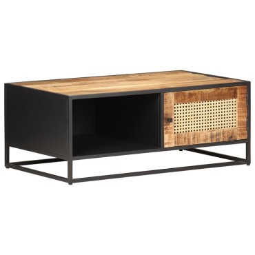 vidaXL Τραπεζάκι Σαλονιού 90x50x35cm Ακατ. Ξύλο Μάνγκο/Φυσικό Καλάμι 1 τεμ.