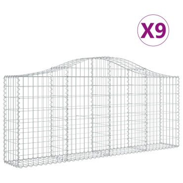 vidaXL Συρματοκιβώτια Τοξωτά 9 τεμ. 200x30x80/100 εκ. Γαλβαν. Ατσάλι