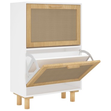 vidaXL Παπουτσοθήκη Λευκή 52x25x80cm Επεξεργασμένο Ξύλο&Φυσικό Ρατάν