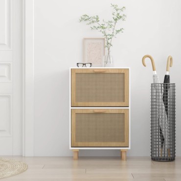 vidaXL Παπουτσοθήκη Λευκή 52x25x80cm Επεξεργασμένο Ξύλο&Φυσικό Ρατάν