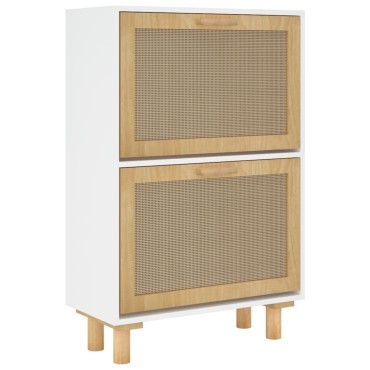 vidaXL Παπουτσοθήκη Λευκή 52x25x80cm Επεξεργασμένο Ξύλο&Φυσικό Ρατάν