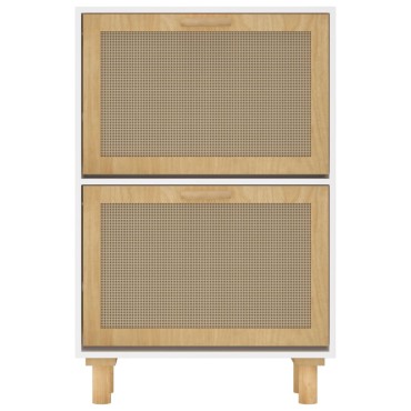 vidaXL Παπουτσοθήκη Λευκή 52x25x80cm Επεξεργασμένο Ξύλο&Φυσικό Ρατάν