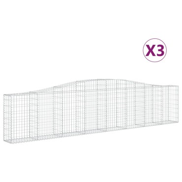 vidaXL Συρματοκιβώτια Τοξωτά 3 τεμ. 400x30x80/100 εκ. Γαλβαν. Ατσάλι
