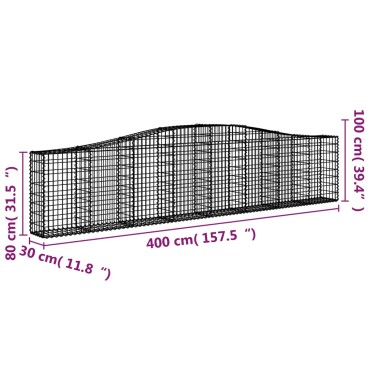 vidaXL Συρματοκιβώτια Τοξωτά 3 τεμ. 400x30x80/100 εκ. Γαλβαν. Ατσάλι