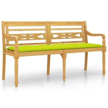 vidaXL Παγκάκι Batavia Μασίφ Ξύλο Teak με Αν. Πράσινο Μαξιλάρι 150x50x7cm 1 τεμ.