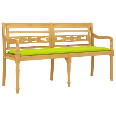 vidaXL Παγκάκι Batavia Μασίφ Ξύλο Teak με Αν. Πράσινο Μαξιλάρι 150x50x7cm 1 τεμ.