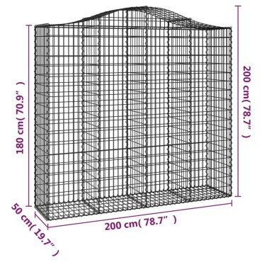 vidaXL Συρματοκιβώτια Τοξωτά 4 τεμ. 200x50x180/200 εκ. Γαλβαν. Ατσάλι
