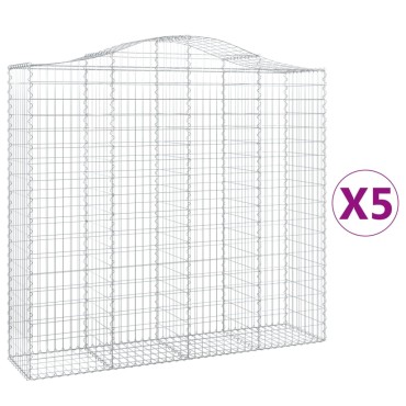vidaXL Συρματοκιβώτια Τοξωτά 5 τεμ. 200x50x180/200 εκ. Γαλβαν. Ατσάλι