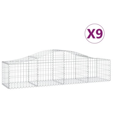 vidaXL Συρματοκιβώτια Τοξωτά 9 τεμ. 200x50x40/60 εκ. Γαλβαν. Ατσάλι