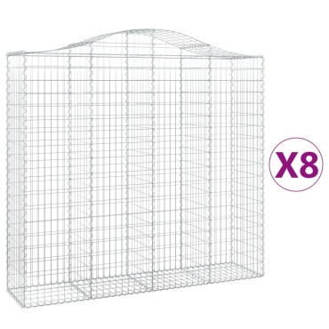 vidaXL Συρματοκιβώτια Τοξωτά 8 τεμ. 200x50x180/200 εκ. Γαλβαν. Ατσάλι