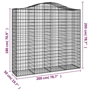 vidaXL Συρματοκιβώτια Τοξωτά 8 τεμ. 200x50x180/200 εκ. Γαλβαν. Ατσάλι