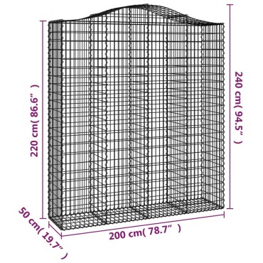 vidaXL Συρματοκιβώτια Τοξωτά 2 τεμ. 200x50x220/240 εκ. Γαλβαν. Ατσάλι