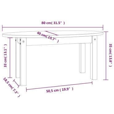 vidaXL Τραπεζάκι Σαλονιού Μαύρο 80x40x35cm από Μασίφ Ξύλο Πεύκου 1 τεμ.