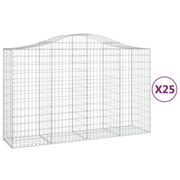 vidaXL Συρματοκιβώτια Τοξωτά 25 τεμ. 200x50x120/140 εκ. Γαλβαν. Ατσάλι