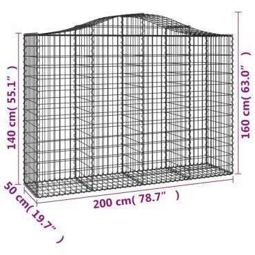 vidaXL Συρματοκιβώτια Τοξωτά 20 τεμ. 200x50x140/160 εκ. Γαλβαν. Ατσάλι