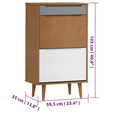 vidaXL Παπουτσοθήκη MOLDE Γκρι 59,5x35x103cm από Μασίφ Ξύλο Πεύκου